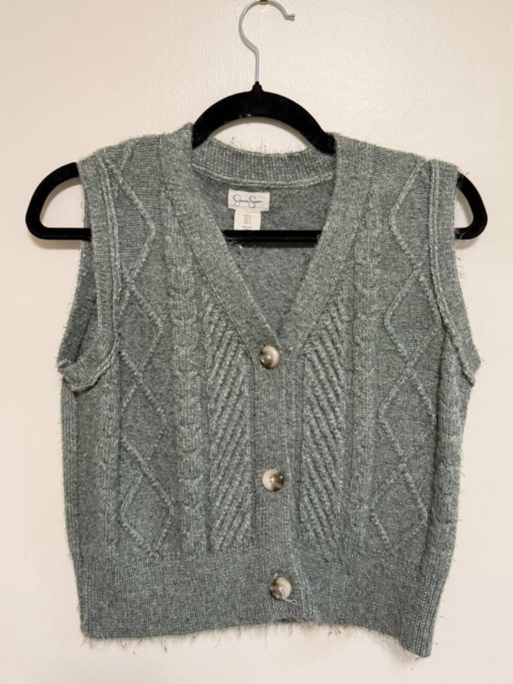Jessica Simpson Gray Cable Knit Cardigan Sweater Vest Size Small